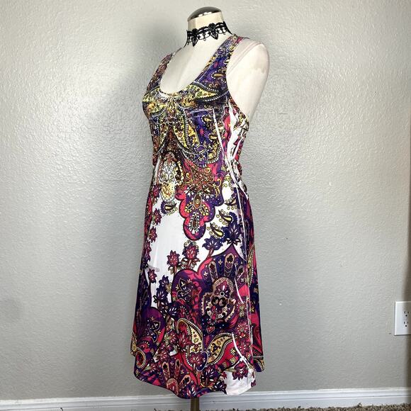 Vtg Y2K Bedazzled Rhinestone Lace Back Paisley Summer Mini Dress Mcbling Fairy - Picture 2 of 16